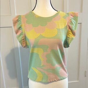 Zara Pastel Floral Ruffle Sleeve Tee